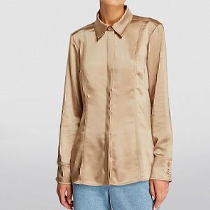 NWT GOOD AMERICAN Satin Tunic Shirt Beige Satin Small